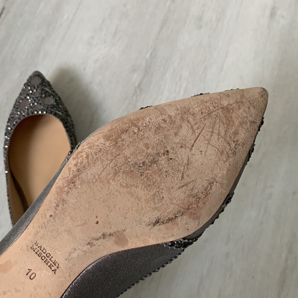 Badgley Mischka Gigi Pewter Flats Rhinestones Pointed Toe Wedding Size 10 - Picture 9 of 10